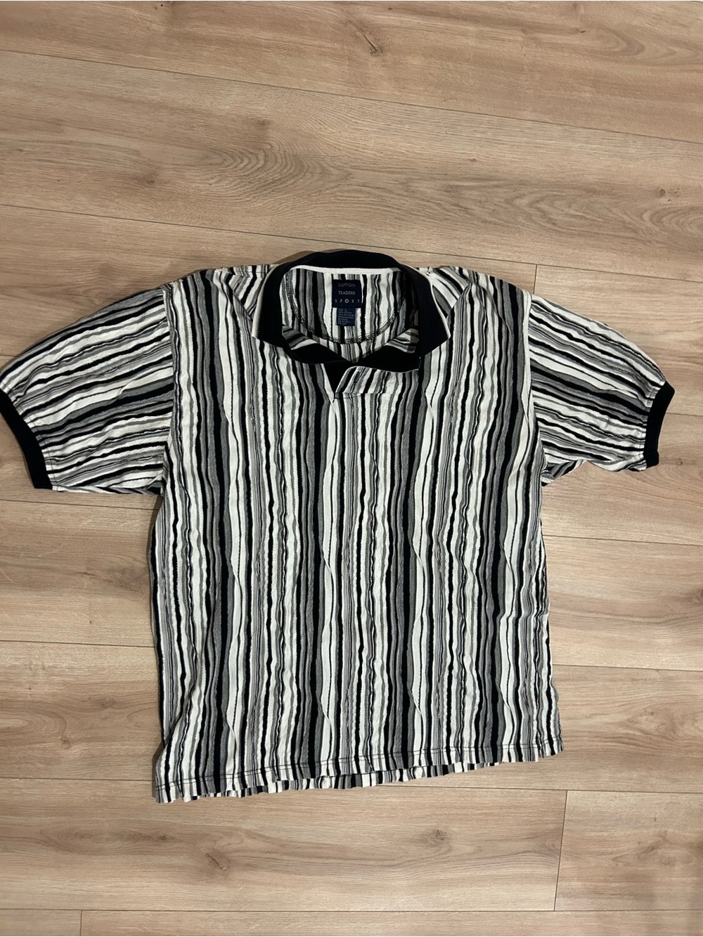 Mens Cotton Traders Coogi Style Vertical Striped Knit Polo Shirt